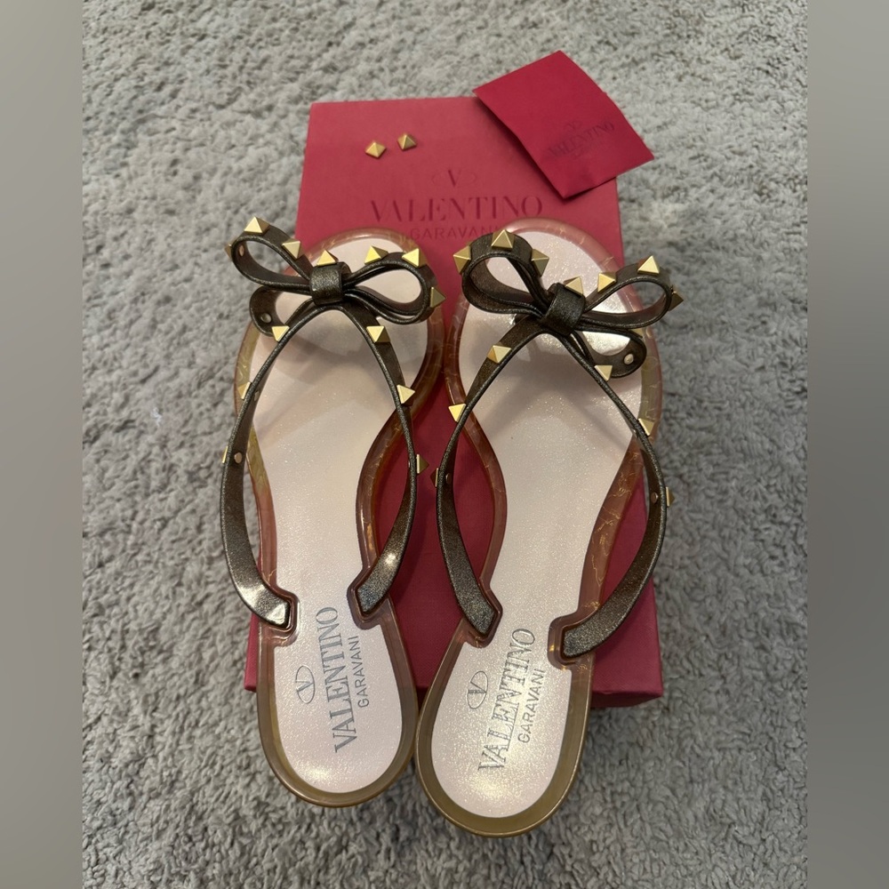 Valentino Rock Stud Flip Flops - Bronze - Size 8B